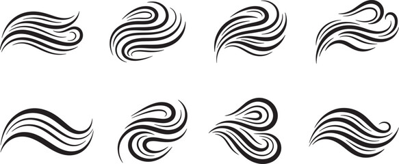 Obraz premium Collection of stylized tribal wave patterns and flowing abstract swirls, vector design elements for artistic decoration and dynamic graphic projects