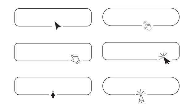 Register now line frame border with arrow, mouse pointer, Button click here, action for web, simple ui ux design element. Press, search box.