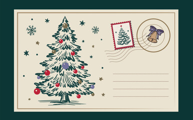 Vintage Christmas and new year postcard with stamps	
