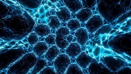 high energy 4K digital abstraction featuring kaleidoscopic microcircuit patterns with flashing neon blue lights ideal for technology data and futuristic design - Powered by Adobe