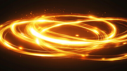 Glowing circular light ring with white and golden hues, luminous fire trail, and radiant line effects on a transparent background, perfect for dynamic design and visual highlights.
