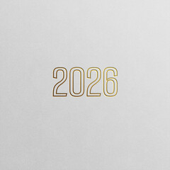Golden 2026 Numbers on White Background Texture, New Year Concept.