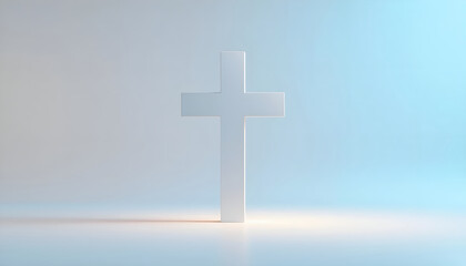 Obraz premium White Cross in Gradient Light, Minimalist Scene with Soft Shadows and Spiritual Serenity