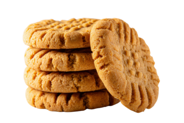 Stack of golden brown peanut butter cookies with crisscross pattern on black background sweet