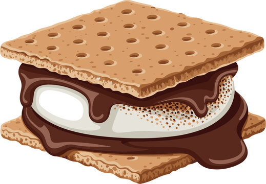 Realistic S'more Dessert with Melting Chocolate and Toasted Marshmallow Vector Illustration