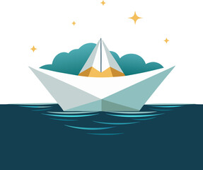 Fototapeta premium Shining paper boat on the sea stock photo