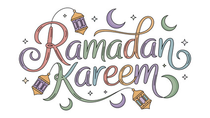 Ramadan Kareem: Illustrative representation of the blessed month of Ramadan with elegant calligraphy and festive lanterns, embodying spiritual reflection.