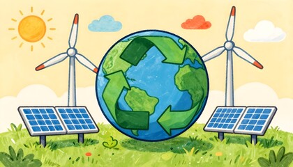 Green logistics and Sustainable global transport. Globe on grass with icon of green supply chain, clean energy, eco friendly, circular economy to sustainable environment. Net zero carbon emission