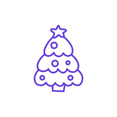Decorated Christmas Tree Icon. Thin Line Illustration of Festive Fir with Star and Ornaments, Pictogram of Holiday Celebration and New Year Tradition, Joyful Symbol of Family Gathering.

