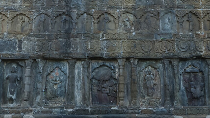 Fototapeta premium India, Assam, Sivasagar, Beautiful Carvings of Hindu Deities on Joysagar Temple, The 17th Century Ahom Dynasty Monument Built By powerful Ahom King Swargadeo Rudra Singha.