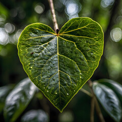 green tropical leaf texture with detailed vein, green leaf