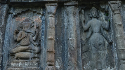 India, Assam, Sivasagar, Beautiful Carvings of Hindu Deities on Joysagar Temple, The 17th Century Ahom Dynasty Monument Built By  powerful Ahom King Swargadeo Rudra Singha.