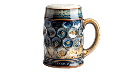 Ceramic Beer Stein With Foam Isolated On Transparent Background Traditional German Design For Oktoberfest Celebrations And Beverage Advertising