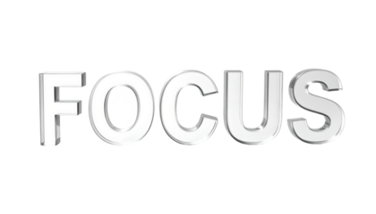 Focus Silver Metallic Letters Isolated On Transparent Background For Business Strategy And Concentration Concepts Attention To Detail And Productivity