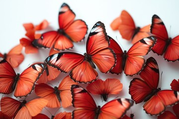 Close-up of vibrant red butterfly against white background