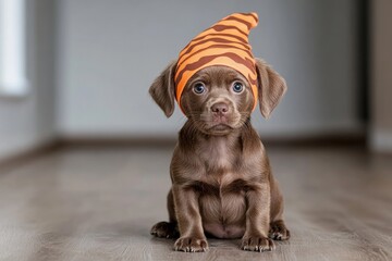 Playful cat wearing colorful Halloween costume for party