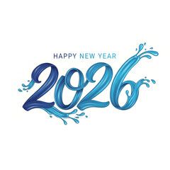 Obraz premium Happy New Year 2026 greeting card with blue liquid splash typography