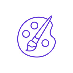 Artist Palette Icon. Thin Line Illustration of Painting Palette with Brush and Color Patches, Pictogram of Artist Tools, Creative Work, Painting Supplies and Color Mixing.