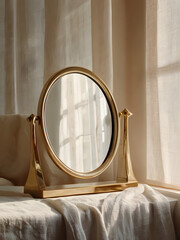 makeup mirror with vintage style, gold mirror, wooden mirror