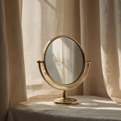 makeup mirror with vintage style, gold mirror, wooden mirror