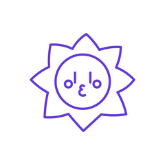 Sunny Weather Icon. Thin Line Illustration of Sun with Smiling Face and Radiant Rays, Pictogram of Warm Climate, Bright Daylight, Summer Heat, Symbol of Sunshine, Good Mood and Clear Skies.