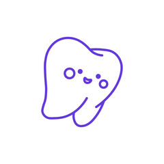 Happy Tooth Icon. Thin Line Illustration of Cute Smiling Tooth with Cheeky Face, Pictogram of Oral Hygiene, Dental Care and Children&rsquo;s Dentistry, Symbol of Health and Clean Teeth.