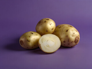 potatoes on purple background