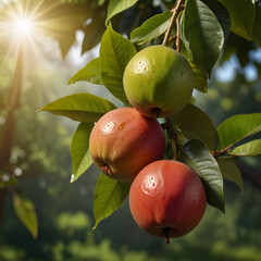 guava on tree, guava garden , guava fruit closeup