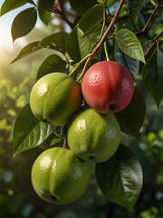 guava on tree, guava garden , guava fruit closeup