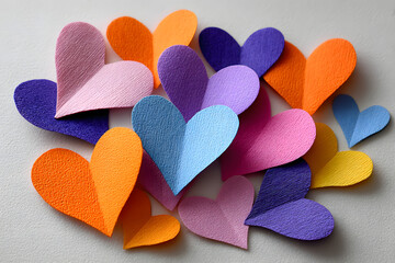 Obraz premium Small paper hearts on white background