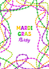 Mardi Gras party background with beads. Carnival illustration for traditional holiday or festival. © incomible