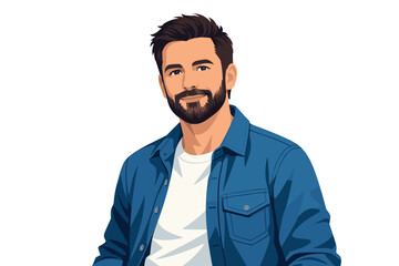 Obraz premium Modern vector portrait of relaxed bearded man in casual outfit with confident mood.