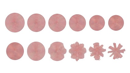 Collection of unique red fingerprint patterns on white background