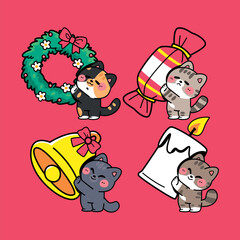 Flat cat cartoon illustration for christmas season celebration