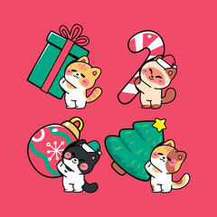 Flat cat cartoon illustration for christmas season celebration