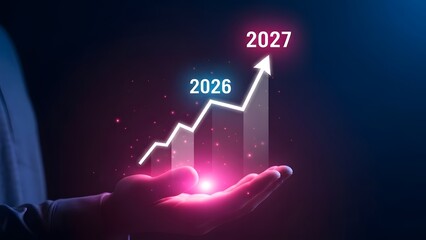 Future growth projection graph with hand holding trend line