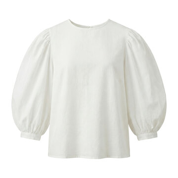 White linen blouse with puff sleeves on transparent background