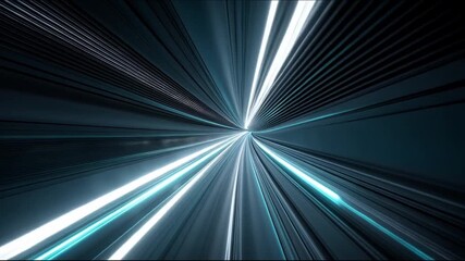 Abstract futuristic blue light tunnel with high speed neon streaks and spiral warp effect - Powered by Adobe