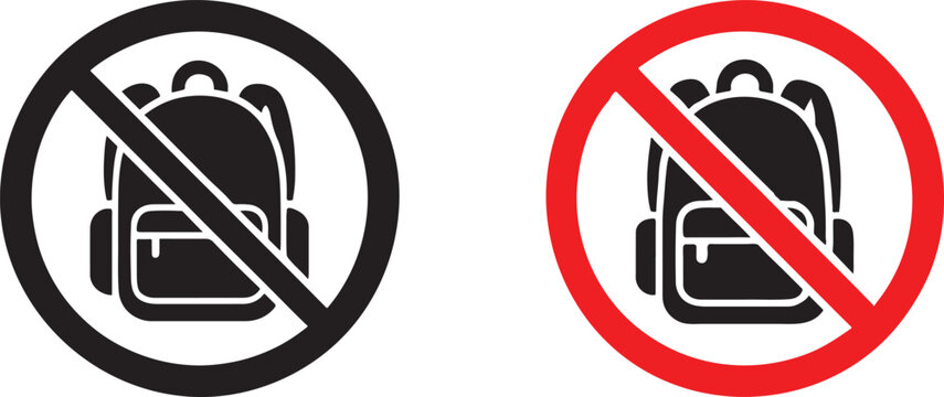 No backpacks allowed sign icon in black EPS style for restriction and safety use.