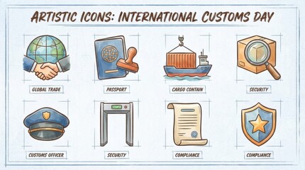 artistic international customs day ui icon set for themed visual design projects ideal for branding campaigns and educational materials