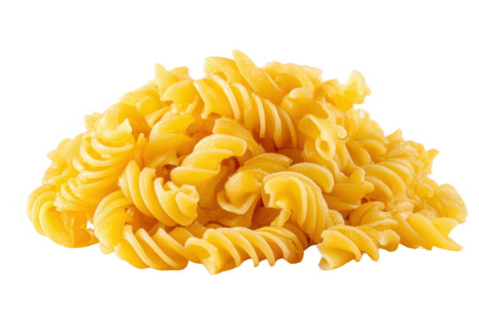 Pile of cooked yellow fusilli pasta spirals on black background food - Powered by Adobe