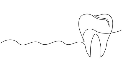 Animated self drawing of continuous one line drawing tooth . Campaign advertisement. Take care of the teeth. World Oral Health Day. Full length animation.