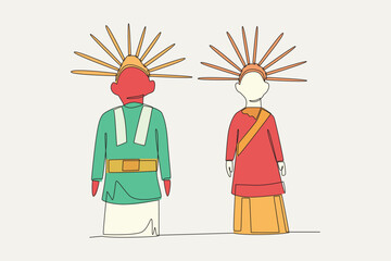 Colored Ondel ondel concept one-line drawing