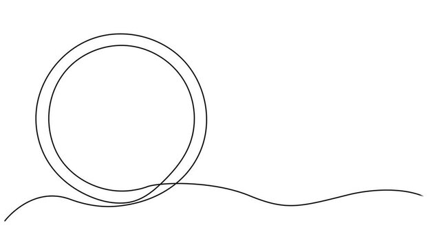 Circle round shape continuous one line drawing on white background minimalist  geometric 4k animation video. Target circle with arrow continuous line drawing animation. Business strategy concept.
