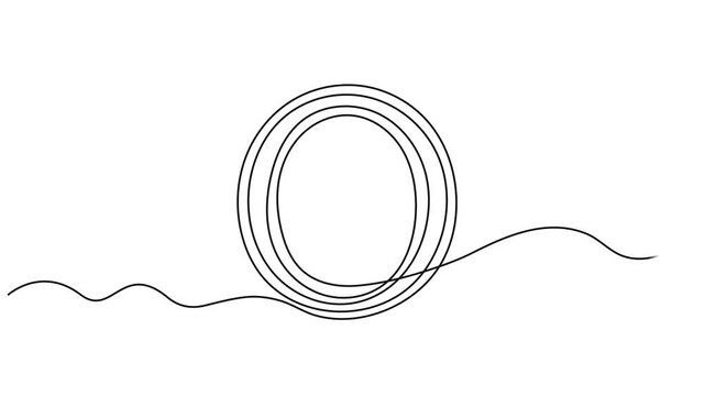 Circle round shape continuous one line drawing on white background minimalist  geometric 4k animation video. Target circle with arrow continuous line drawing animation. Business strategy concept.