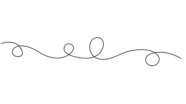 Squiggle line animation continuous one line drawing, Abstract hand drawn dividing thin wave continuous line on white background, Self drawing simple animation of line. Animated continuous on pro style