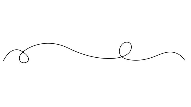 Squiggle line animation continuous one line drawing, Abstract hand drawn dividing thin wave continuous line on white background, Self drawing simple animation of line. Animated continuous on pro style