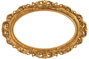 Ornate oval gold picture frame with baroque scrollwork on black background image
