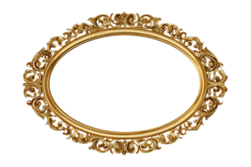 Ornate golden oval frame with baroque decorative elements on black image