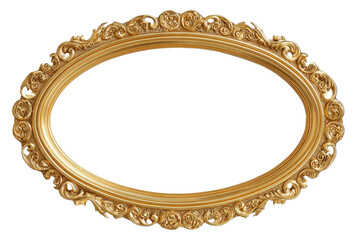 Ornate gold oval picture frame with intricate scrollwork and floral details antique